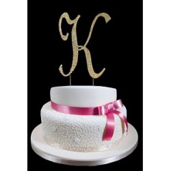 Gold Letter K Rhinestone Cake Topper Decoration